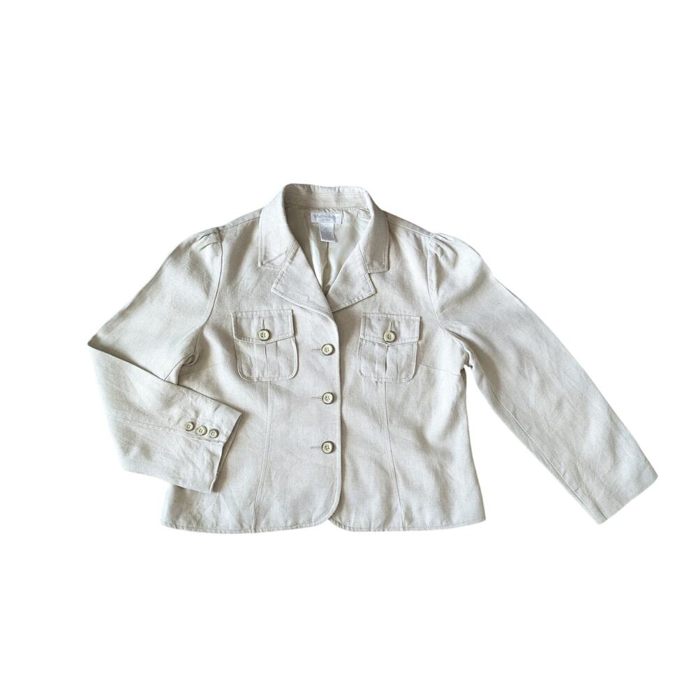 Worthington Blazer Jacket Women 14P Beige Linen Career Work Coastal Office Siren